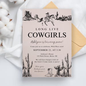 Long Live Cowgirls Birthday Party Invitation Template, Line Dancing Wild West Horse Girl Birthday Any Age, Simple Editable Printable Invite