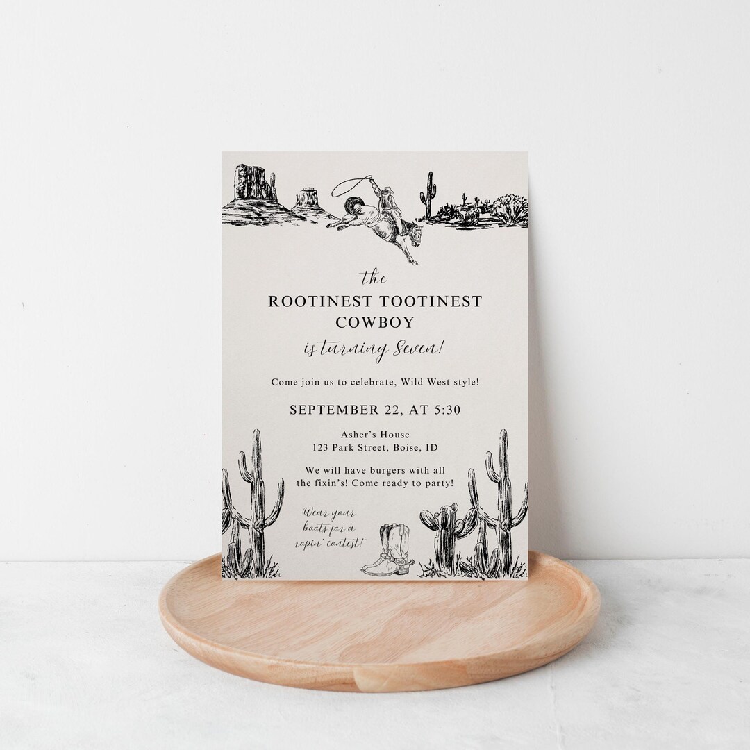 Rootinest Tootinest Cowboy Birthday Party Invitation Template, Roping ...