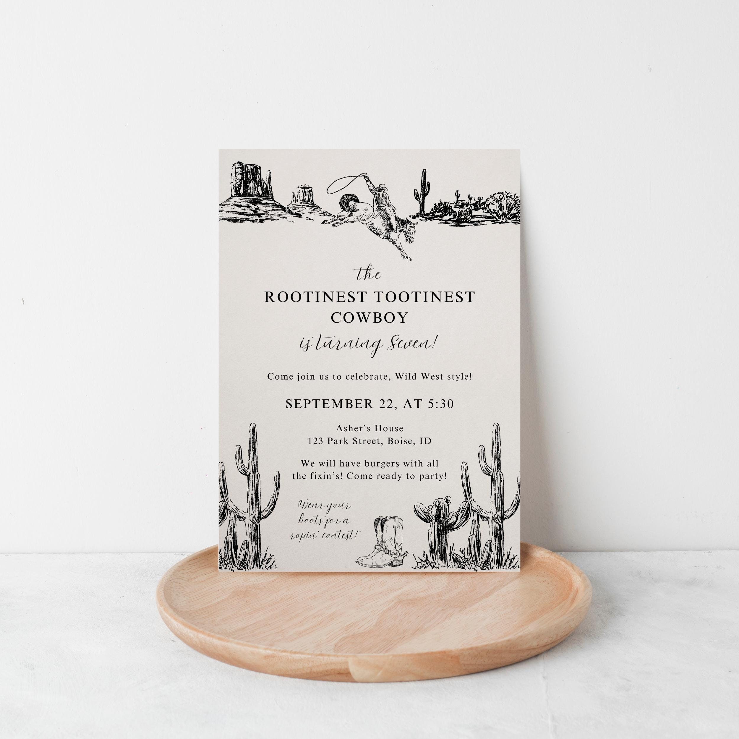 Rootinest Tootinest Cowboy Birthday Party Invitation Template, Roping Contest Wild West Boy Birthday Any Age, Editable Printable Invite