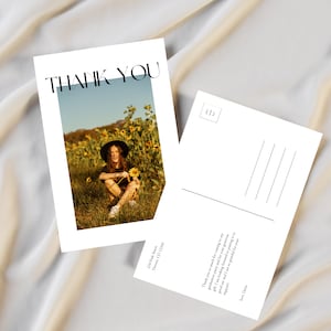 Thank You Postcard Editable Template, Modern Minimalist Graduation Thank You Note Printable Photo Card, Multiple Photos, Instant Download