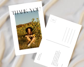 Thank You Postcard Editable Template, Modern Minimalist Graduation Thank You Note Printable Photo Card, Multiple Photos, Instant Download
