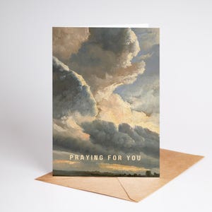 Prier pour vous Carte pliée imprimable, oeuvre de nuages peints, carte religieuse chrétienne de sympathie pour le deuil, impression à la maison, téléchargement immédiat
