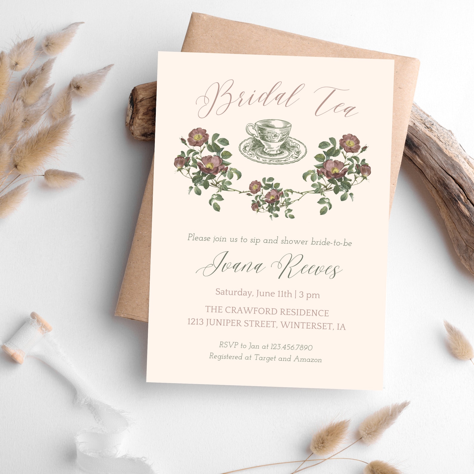 Bridal Tea Bridal Shower Invitation Template Vintage Floral Tea Party ...