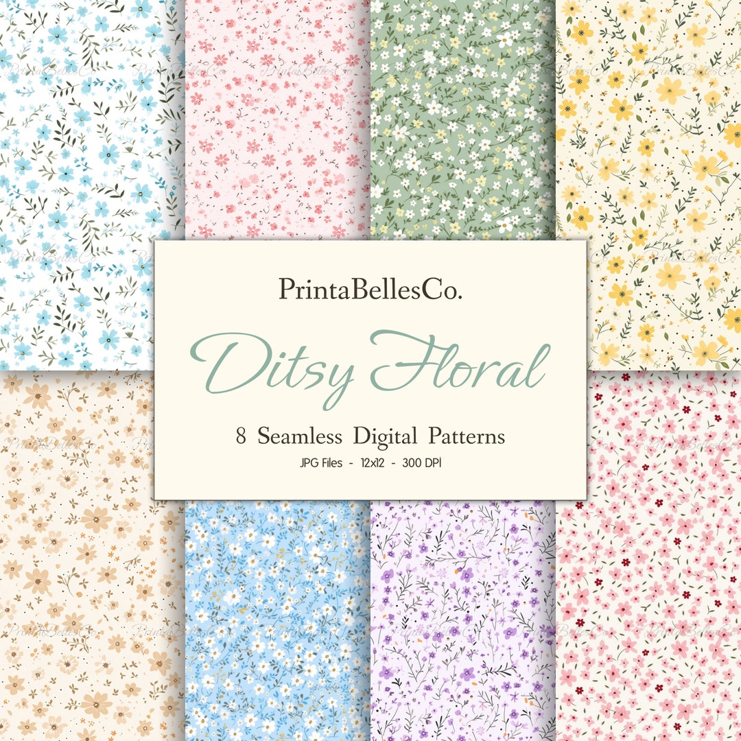Ditsy Floral Pattern Bundle, Spring Printable Cute Soft Flowers ...