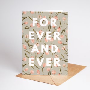 Forever and Ever Printable Wedding Greeting Card, Modern Floral Spring Tulips Wedding Card, 5x7 Folded Card, Print at Home Instant Download