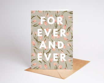 Forever and Ever Printable Wedding Greeting Card, Modern Floral Spring Tulips Wedding Card, 5x7 Folded Card, Print at Home Instant Download