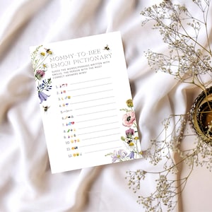 Baby Shower Emoji Game Card Editable Template, Mommy to Bee Baby Shower, Garden Wildflower Honey Bee Baby Shower Simple Printable Template