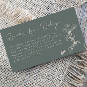 Woodland Animal Books for Baby Card Baby Shower Customizable Template, Simple Sweet Vintage Floral, Woodsy Teal Green Editable Template