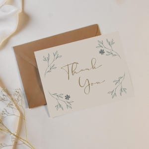 Carte pliée imprimable Merci animaux de la forêt, Floral vintage doux simple, carte de remerciement assortie, impression à la maison, téléchargement immédiat