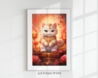 Maneki Neko Lucky Cat Print: Kawaii Home Decor (Digital Download)