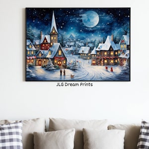 Digital Download of Snowy Christmas Village, Cozy Winter Wonderland, Festive Wall Art Home Decoration, Unique Printable Holiday Gift