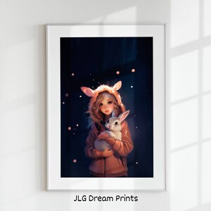 Printable Cute Anime Bunny Girl Digital Download, Wall Art Poster, Home Décor, Gift