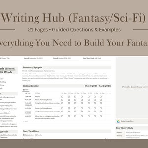 Writing Hub for Fantasy/Sci-Fi | Digital Novel Planner | Novel Outline | Notion for Writers & Authors | Nanowrimo Notion | Writer Notion |