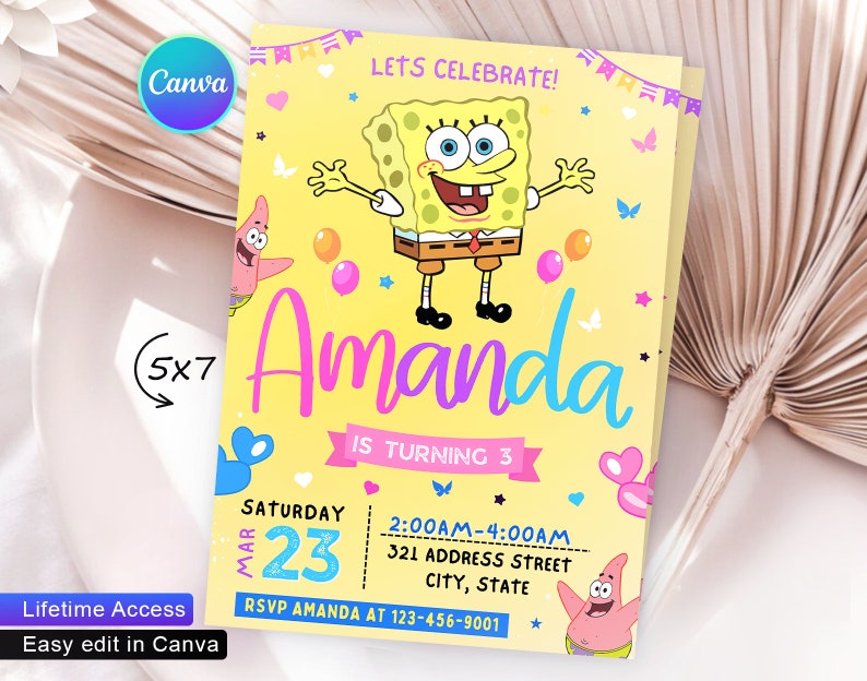 Editable Spongebob Birthday Invitation Printable Invitation - Etsy