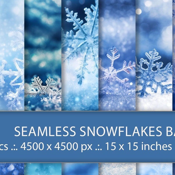 40 Seamless Snowflake Backgrounds, High-Quality Winter Digital Paper, Christmas Scrapbooking, Commercial Use, Bokeh Lights, Snow Overlays