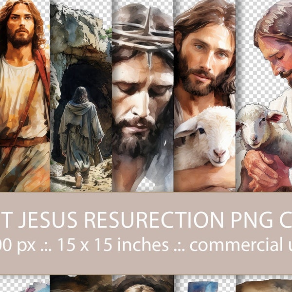 Resurrected Jesus Clipart Set of 20 transparent PNG: Watercolor Design for Scrapbooking, T-Shirt, Easter Crafts