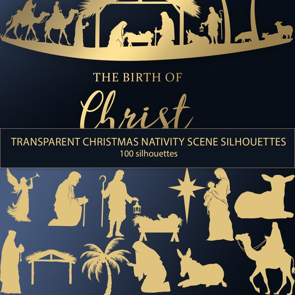 Lot de silhouettes de la Nativité - Plus de 100 silhouettes, crèche de Noël SVG, PNG, EPS, Dxf, découpe laser, travail du bois