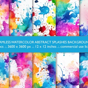 Taches d'aquarelle, motifs sans couture, arrière-plan grunge éclaboussures d'arc-en-ciel, papier numérique - papier de scrapbooking, art abstrait de décoration