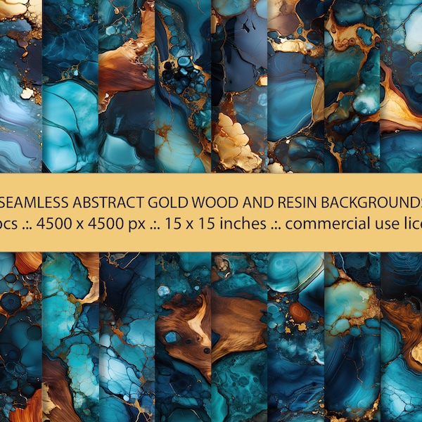 20 Seamless Abstract Gold Wood And Resin Backgrounds, Seamless Pattern, Alcohol Ink Design With gold Texture, Digital Paper