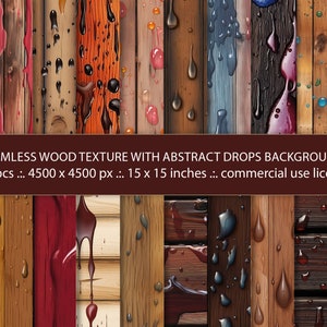 20 fondos de textura de madera sin costuras con gotas de pintura abstracta, textura de madera, patrón sin costuras, papel de álbum de recortes imprimible digitalmente