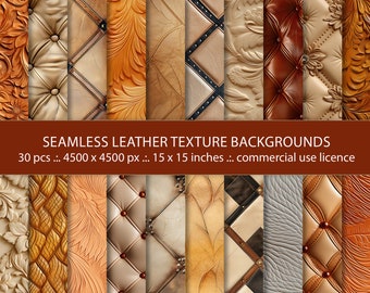 30 Seamless Leather Texture Backgrounds, Embossed Leather Seamless Digital Papers - Western Tooled Engraved Patterns & Textures