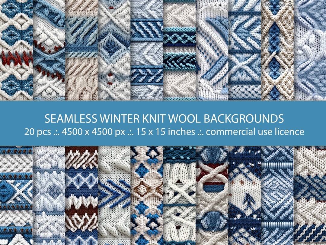 Knit Wool Texture Patterns – Winter Backdrops, Seamless Digital Paper ...
