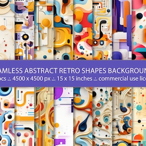 20 fondos de formas retro abstractas sin costuras, fondo con patrón de acuarela, papel digital, papel para álbumes de recortes, diseño repetitivo sin costuras