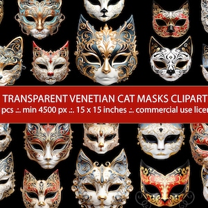 20 Transparente Venezianische Karneval Masken Clipart, Exquisite PNG Maskerade Maske Bundle für Rennstrecke, kommerzielle Nutzung - Instant Download!