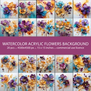 Aquarell dekorative Blumen Acrylhintergrund, stilvoller floraler Hintergrund mit Goldelementen, digitales Papier - Scrapbookpapier