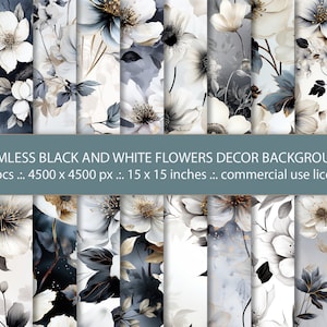 20 sfondi di fiori in bianco e nero senza soluzione di continuità, bellissimi disegni floreali decorativi, motivo floreale, carta digitale