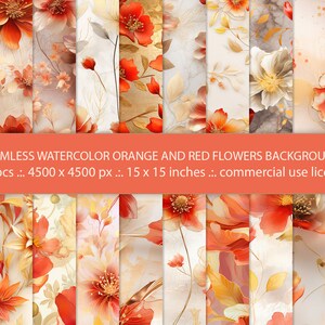 Decoratieve aquarel rode en oranje bloemen achtergrond, naadloos patroon voor Floral Crafts, botanische achtergrondkunst