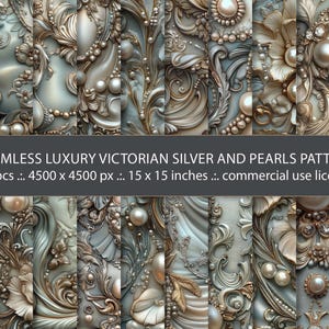 May include: A seamless pattern featuring a Victorian design with silver and pearl accents. The pattern is 15 inches by 15 inches and is available in 20 pieces.