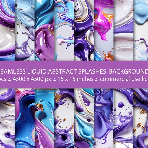 20 Seamless Liquid Abstract Splashes Backgrounds, Colorful Paint Splatter Pattern,  Instant Download Commercial use