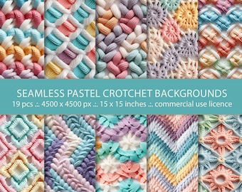 19 Seamless High-Resolution Crochet and Knit Pattern Backgrounds  Seamless Embroidery, Commercial License, Instant download, fabric printing