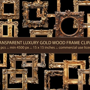Peut inclure: Une collection de 20 cadres photo transparents en bois doré et brun avec des motifs ornés. Les cadres sont de tailles et de formes différentes, et ils sont parfaits pour ajouter une touche d'élégance à n'importe quelle décoration intérieure.