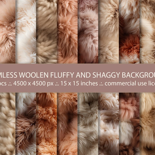 20 Seamless Woolen Fluffy And Shaggy Background, Soft Fur Texture Design, Decorative Woolen Carpet, Digital Paper Pack