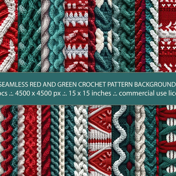 Knit and Crochet Pattern Backgrounds - Seamless Embroidery for Graphic Designs, Fabric Printing, and More - Commercial License - Set of 20