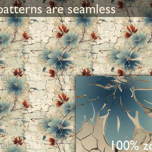 20 Seamless Cracked Flowers Vintage Backgrounds, Abstract Decorative Floral Backgrounds, Vintage Creative Floral Pattern, Digital Paper image 6