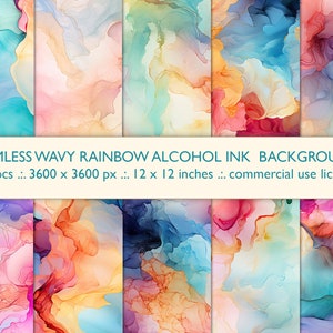 Rainbow Alcohol Ink Textures, Seamless Pattern Liquid Paint Backgrounds, Alcohol Ink, Abstract Waves, Fluid Artwork