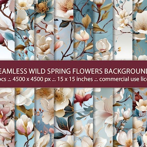 20 Seamless Wild Spring Flowers Backgrounds, Beautiful floral Backgrounds, Watercolor  Floral Papers, Seamless Pattern - Commercial Use