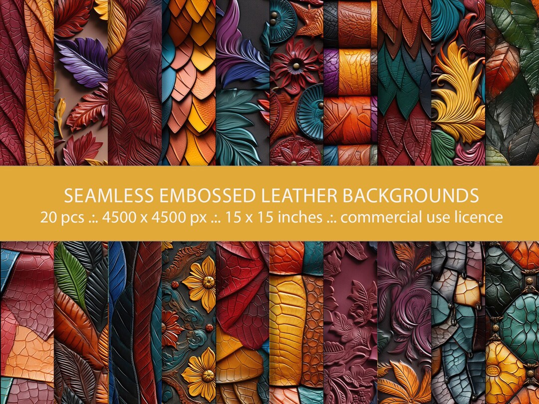 Vivid Multicolored Embossed Leather Patterns Set of 20 Seamless JPG