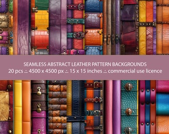 20 Seamless Abstract Leather Pattern Backgrounds, Embossed Leather Seamless Digital Papers Western Engraved Textures - Commercial Use
