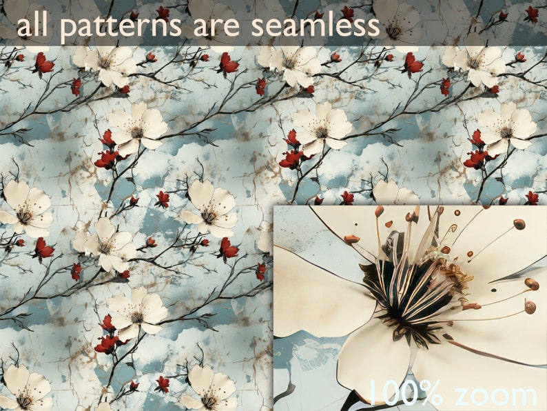 20 Seamless Cracked Flowers Vintage Backgrounds, Abstract Decorative Floral Backgrounds, Vintage Creative Floral Pattern, Digital Paper image 7