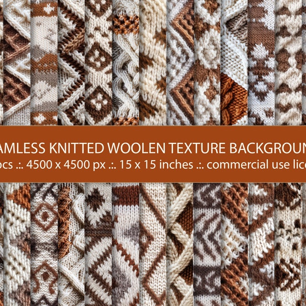 30 Seamless Knitted Woolen Texture Backgrounds,  Knit Digital Paper Pack,  Seamless Pattern, Boho Brown Seamless Pattern