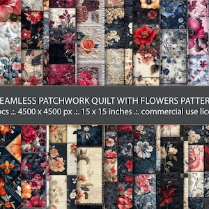 20 Seamless Boho Patchwork Quilt Linen Fabric Backgrounds, Multicolored Abstract Pattern, Digital Paper, Quilt Junk Journal, Scrapbooking