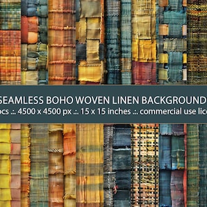 20 nahtlose Boho Leinen Hintergründe, abstraktes Patchwork Muster, digitale Papiere, natürliches Stoffdesign, Vintage Leinen
