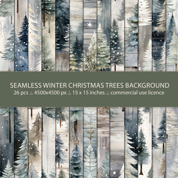 26 Seamless Winter Christmas Backgrounds with Trees, Seamless Pattern, Digital Paper Pack,  Holiday  Silver Background Design