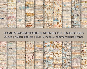 20 Seamless Wool Fabric Flatten Boucle Backgrounds, Knit Wool Texture, Digital Paper, Seamless Pattern