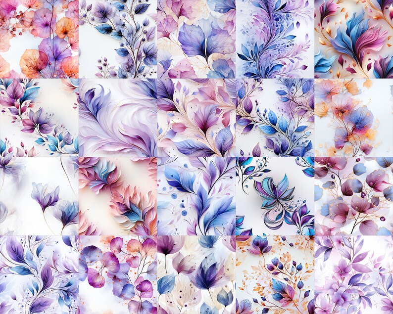 Purple Floral Digital Paper: Seamless Botanical Backgrounds (20 JPG) - Etsy