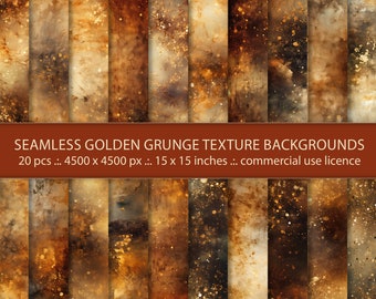 20 Seamless Abstract Golden Grunge Texture Backgrounds, Splashy Design Decor, Digital Paper Pack